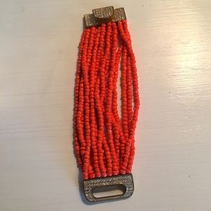 Orange Bead and Rhinestone Buckle Bracelet
